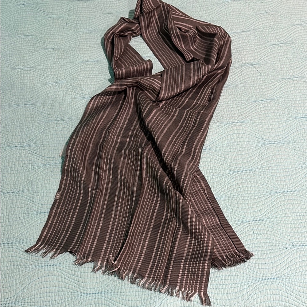 Armani Exchange Gray / Grey Striped Scarf with Fringes